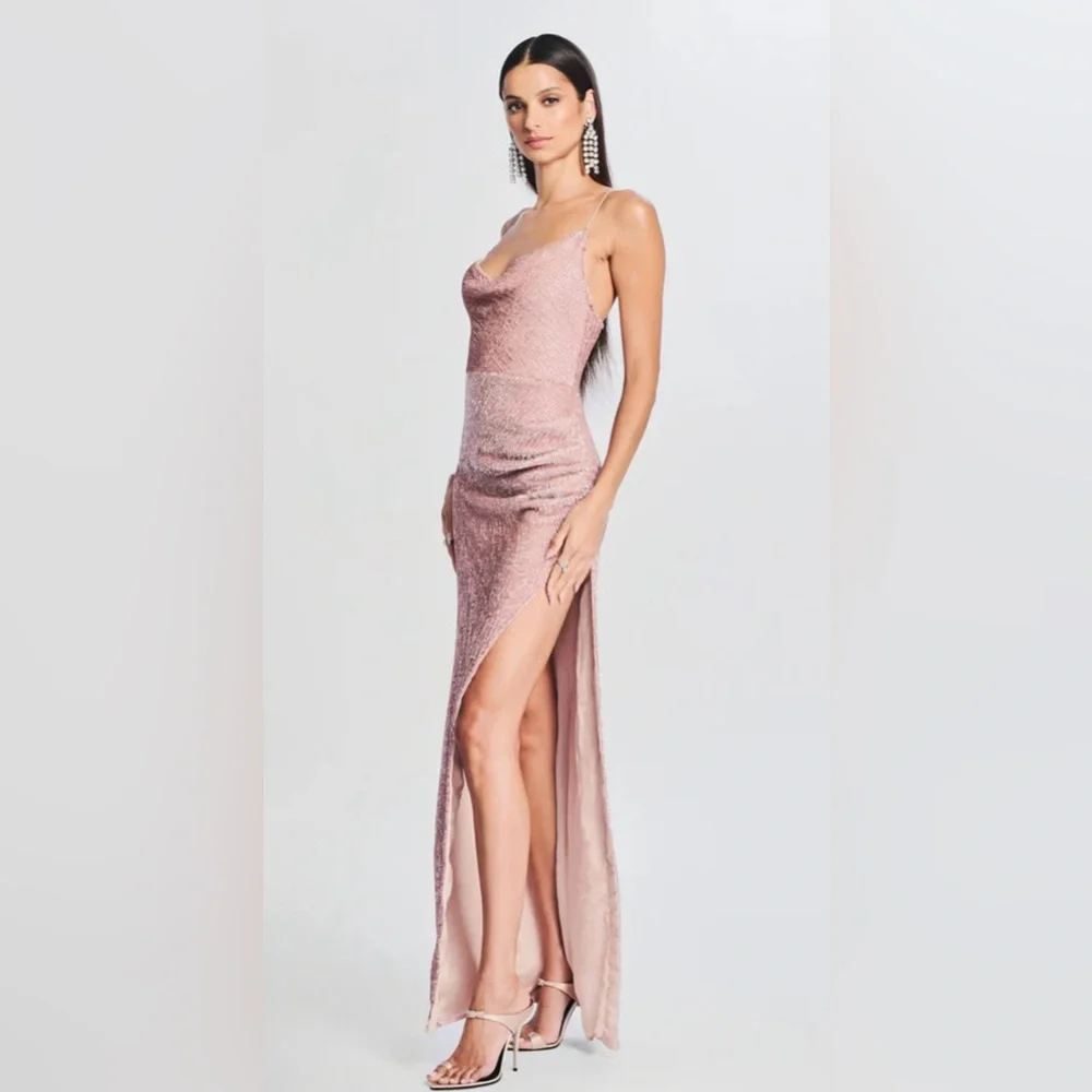 Retrofete Pink Maxi full sequined Dress small w/ leg slit NWOT (NYE) - Picture 2 of 8